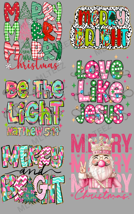 MERRY CHRISTMAS (6) PREMADE GANGSHEET - 22X36 DTF TRANSFERS - DIRECT TO FILM