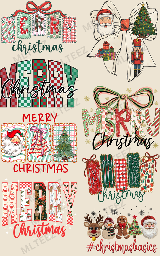MERRY CHRISTMAS (9) PREMADE GANGSHEET - 22X36 DTF TRANSFERS - DIRECT TO FILM