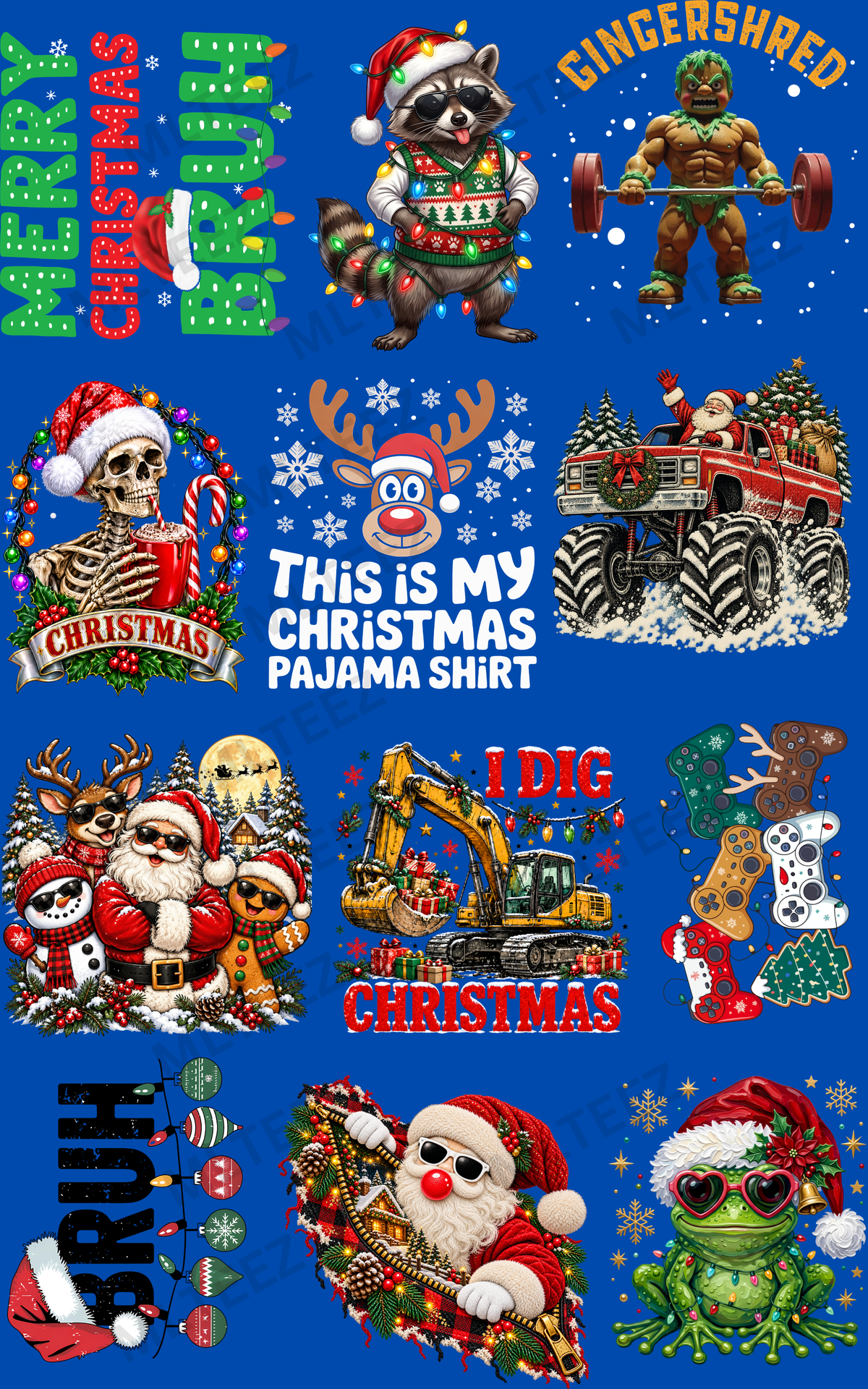 MERRY CHRISTMAS BRUH (1) PREMADE GANGSHEET - 22X36 DTF TRANSFERS - DIRECT TO FILM