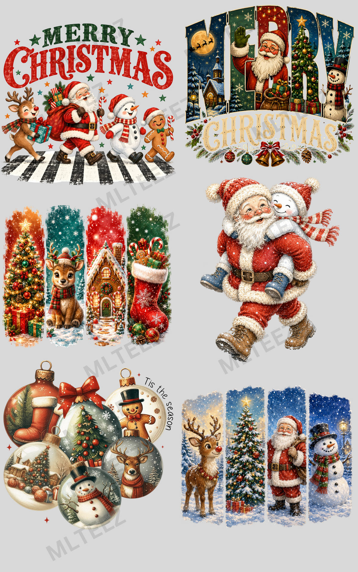 MERRY CHRISTMAS (14) PREMADE GANGSHEET - 22X36 DTF TRANSFERS - DIRECT TO FILM