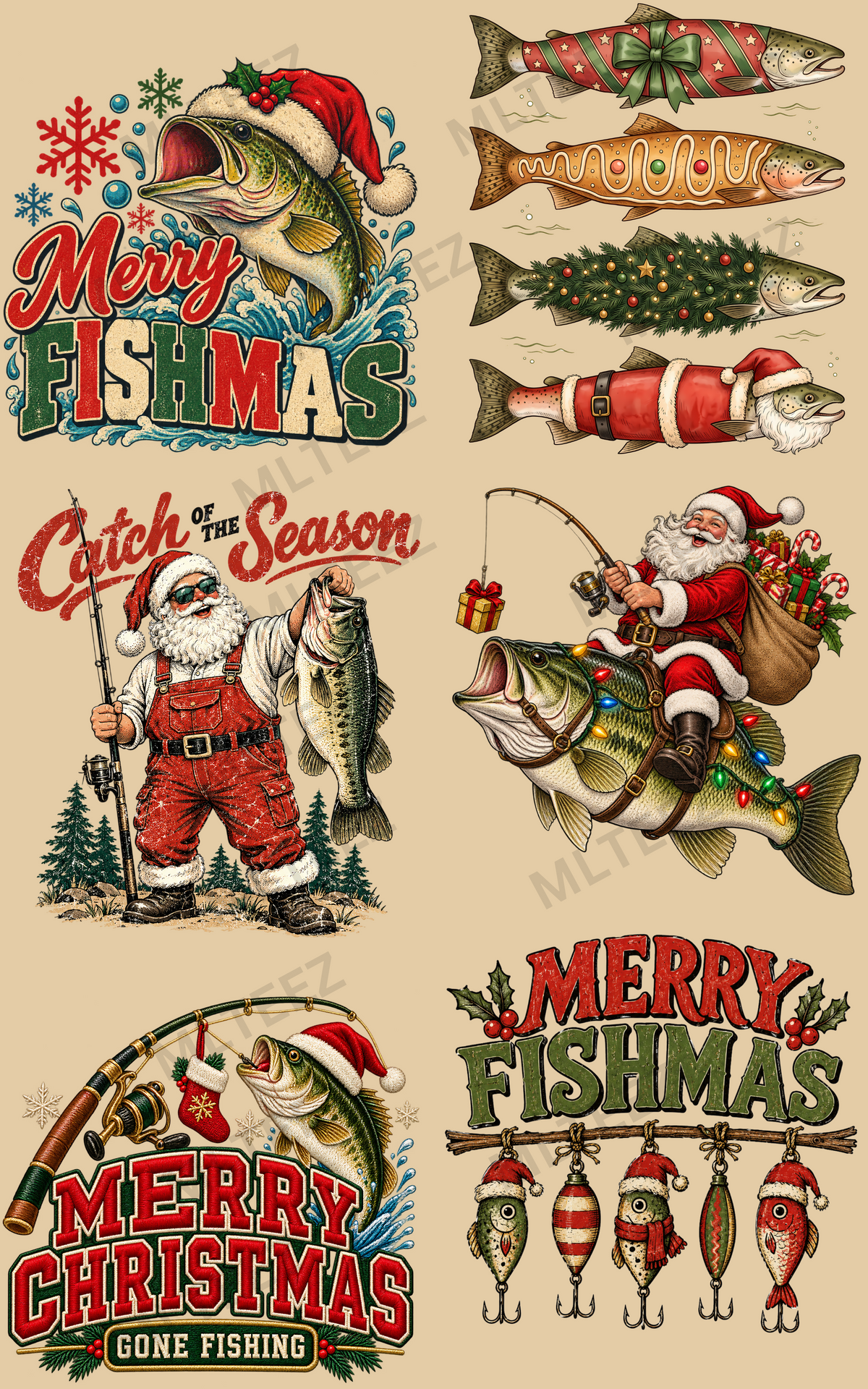 MERRY FISHMAS (1) PREMADE GANGSHEET - 22X36 DTF TRANSFERS - DIRECT TO FILM