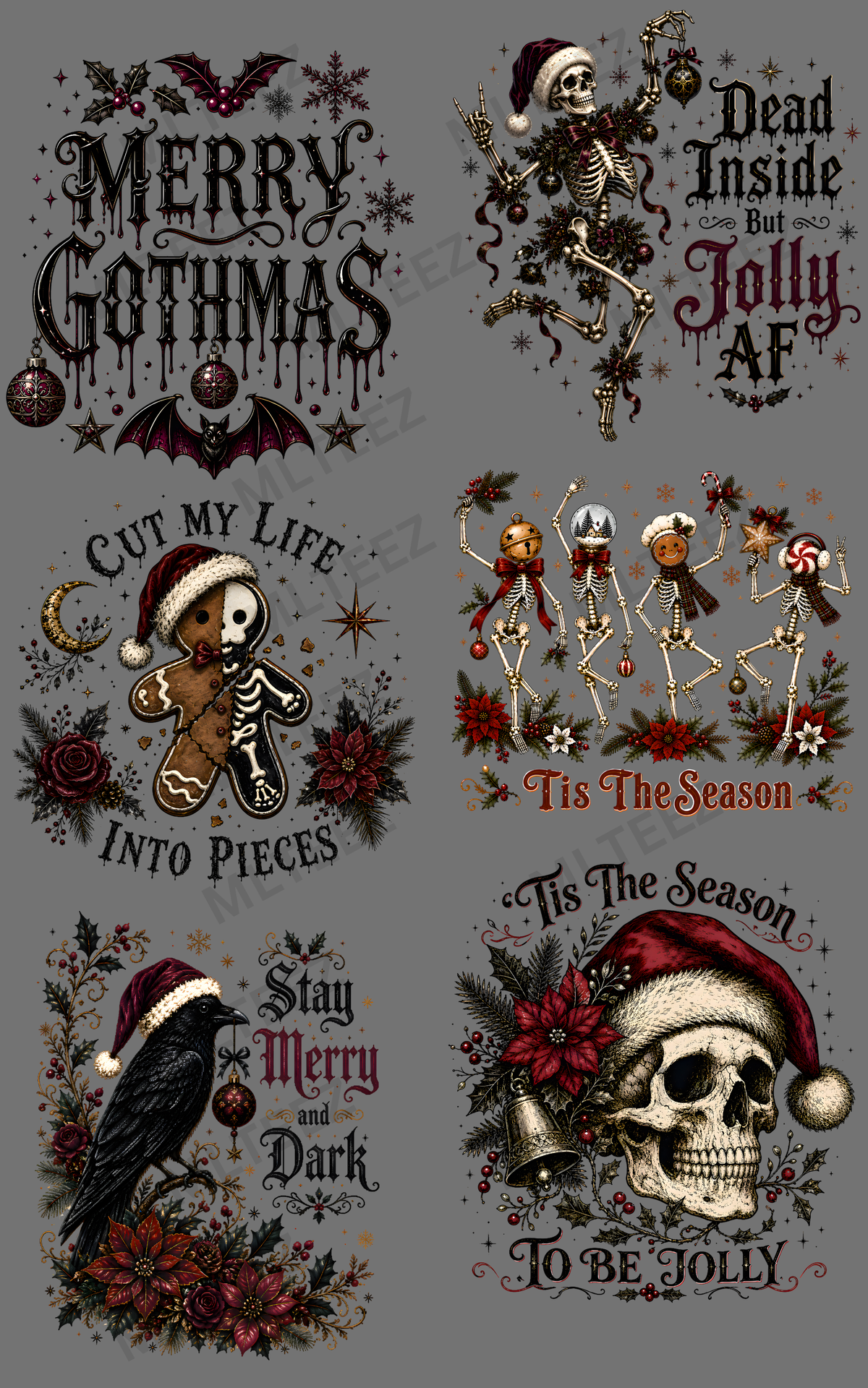 MERRY GOTHMAS (1) PREMADE GANGSHEET - 22X36 DTF TRANSFERS - DIRECT TO FILM