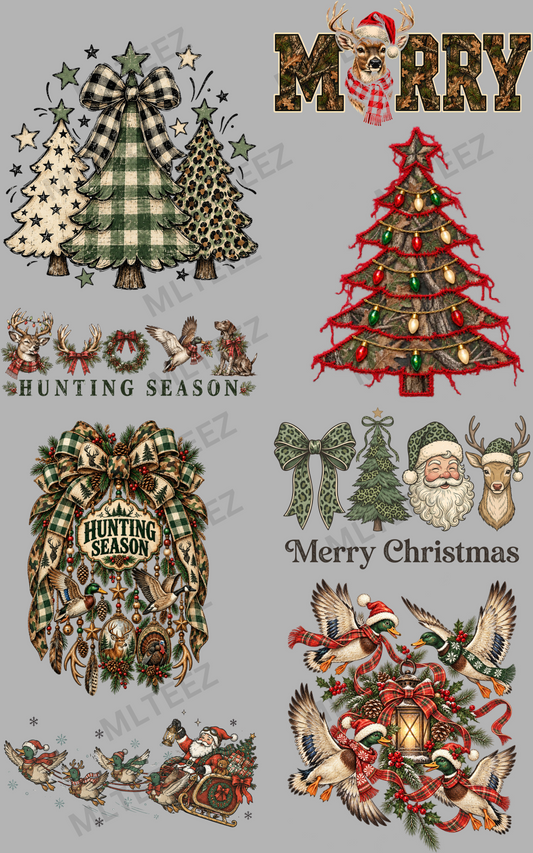 MERRY HUNTING (1) PREMADE GANGSHEET - 22X36 DTF TRANSFERS - DIRECT TO FILM