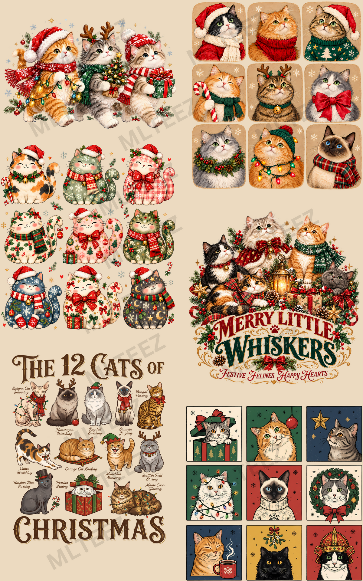 MERRY LITTLE WHISKERS (1) PREMADE GANGSHEET - 22X36 DTF TRANSFERS - DIRECT TO FILM
