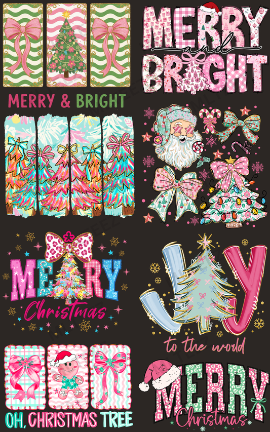 MERRY & BRIGHT (5) PREMADE GANGSHEET - 22X36 DTF TRANSFERS - DIRECT TO FILM