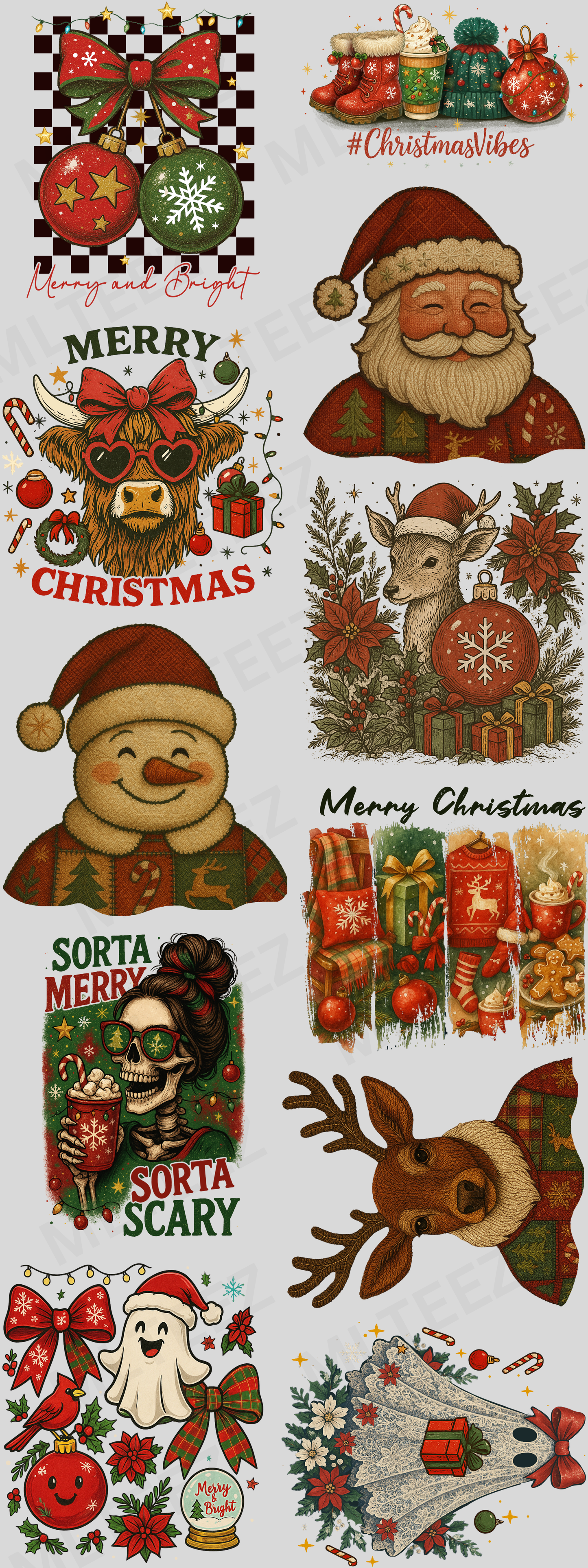 MERRY & BRIGHT (1) PREMADE GANGSHEET  - 22X60  DTF TRANSFERS - DIRECT TO FILM