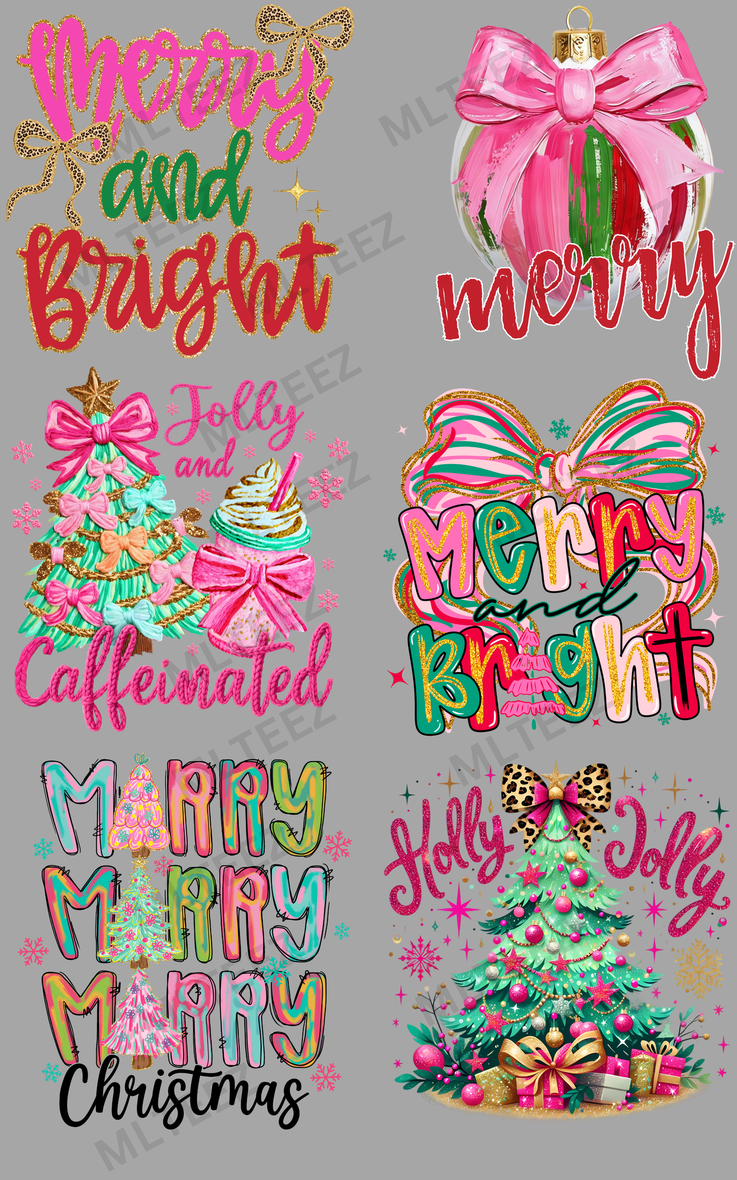 MERRY & BRIGHT (6) PREMADE GANGSHEET - 22X36 DTF TRANSFERS - DIRECT TO FILM