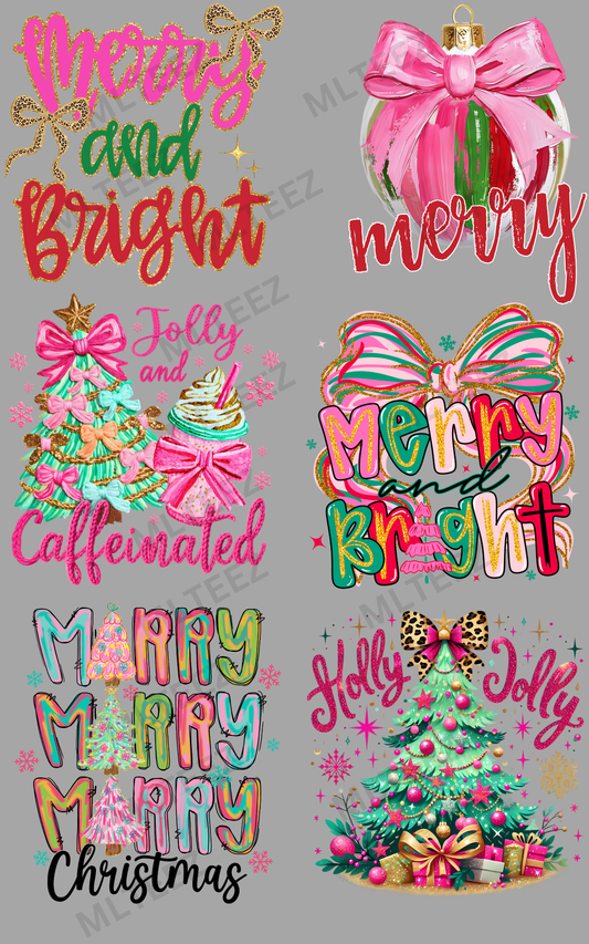 MERRY & BRIGHT (6) PREMADE GANGSHEET - 22X36 DTF TRANSFERS - DIRECT TO FILM