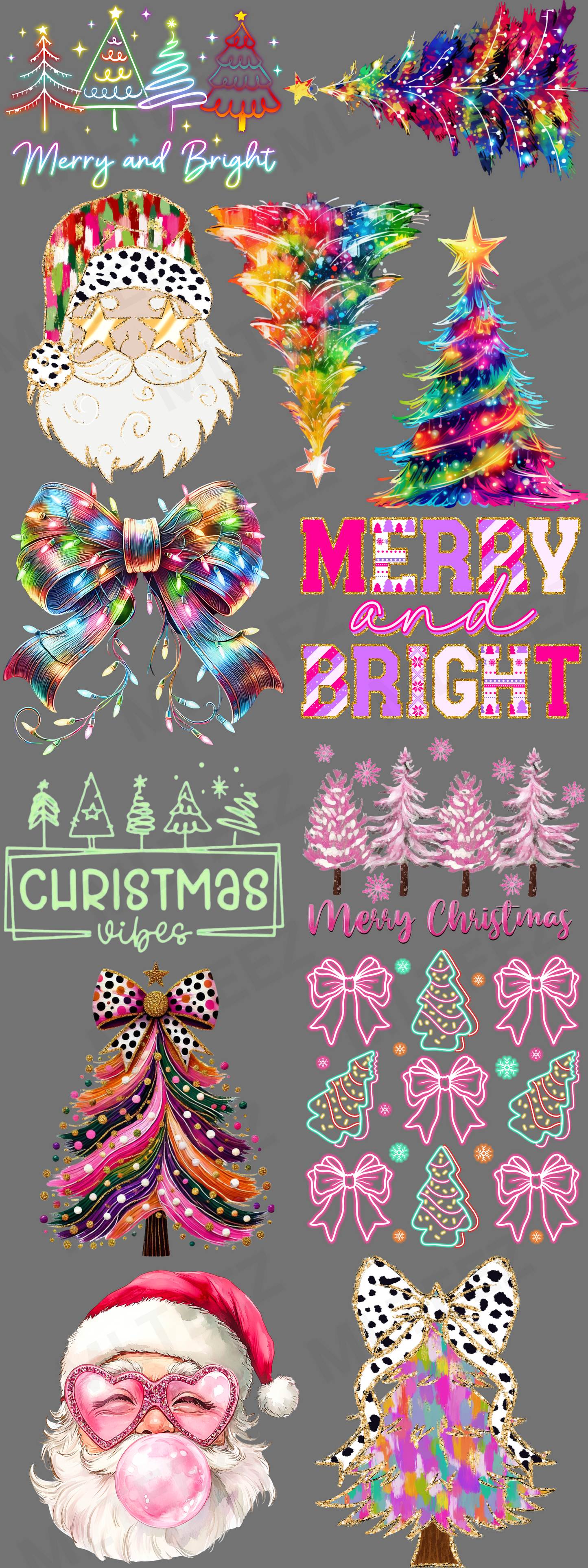 MERRY & BRIGHT CRAZY TREES GANGSHEET  - 22X60