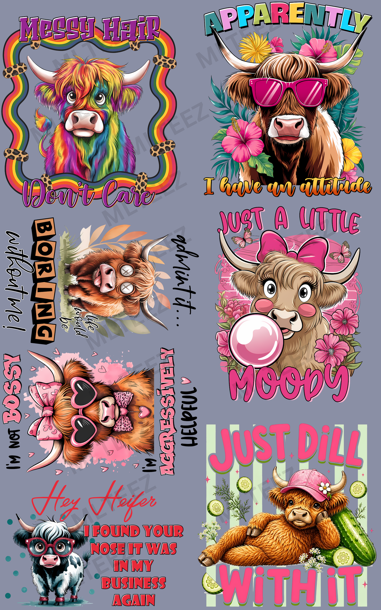 MESSY HAIR DON'T CARE (1) PREMADE GANGSHEET - 22X36 DTF TRANSFERS - DIRECT TO FILM