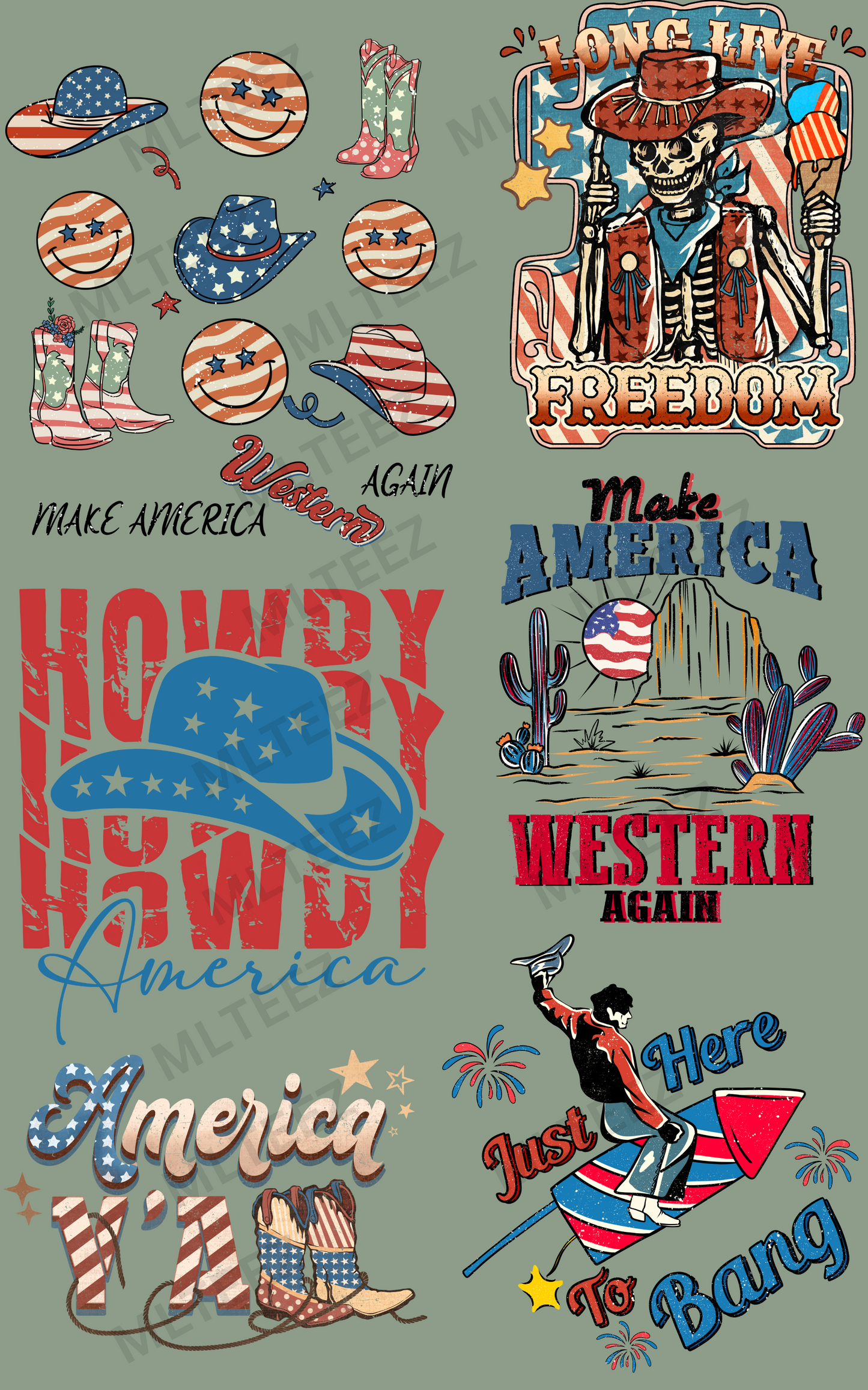 MAKE AMERICA WESTERN AGAIN GANGSHEET  - 22X36  DTF TRANSFERS - DIRECT TO FILM