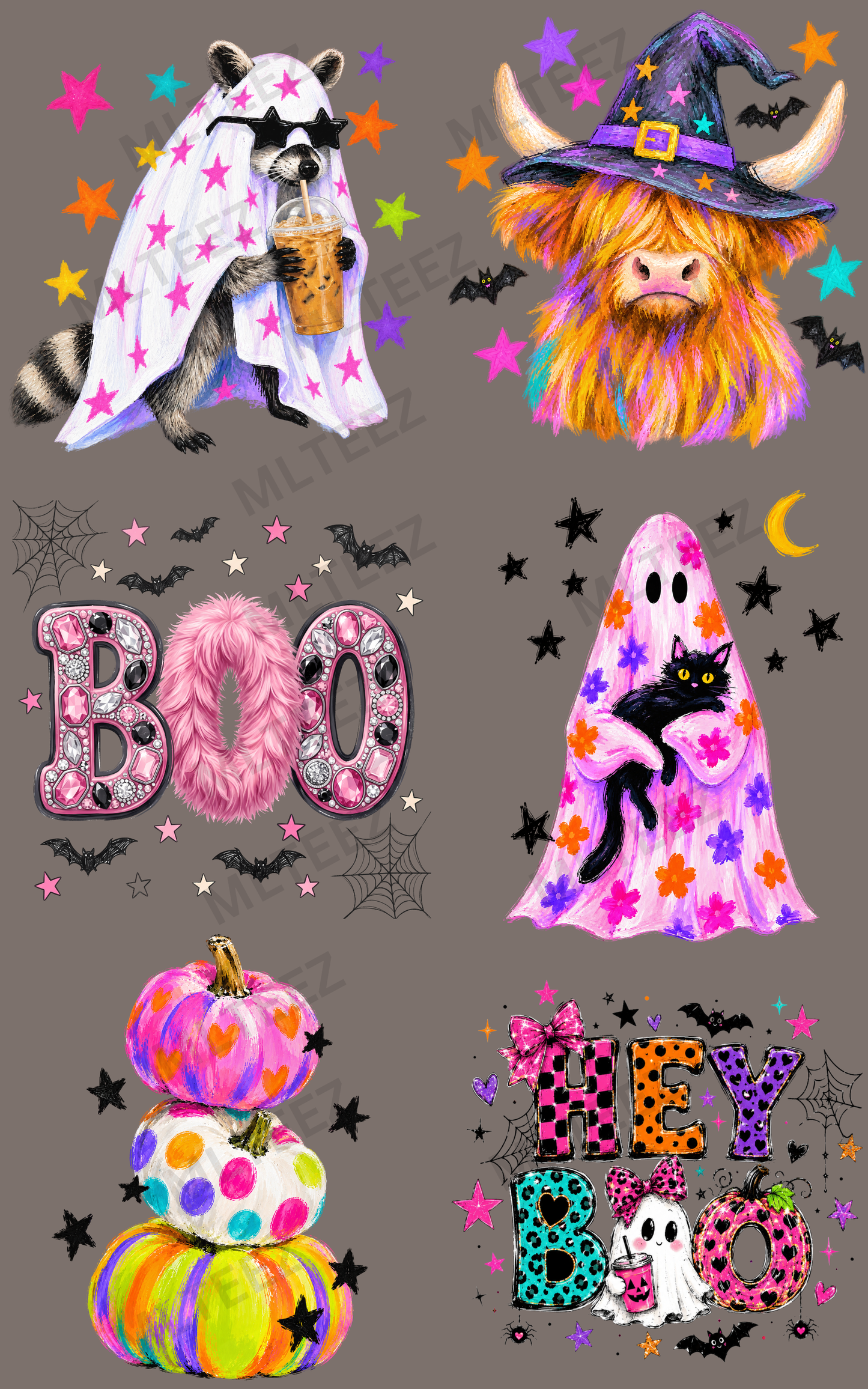 NEON HALLOWEEN (3) PREMADE GANGSHEET - 22X36 DTF TRANSFERS - DIRECT TO FILM