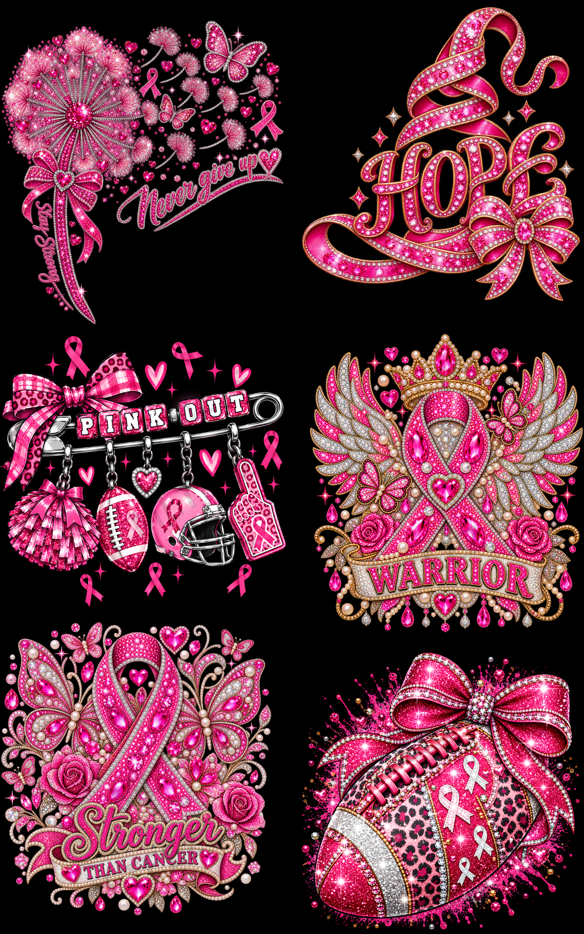 NEVER GIVE UP (1) PREMADE GANGSHEET - 22X36 DTF TRANSFERS - DIRECT TO FILM