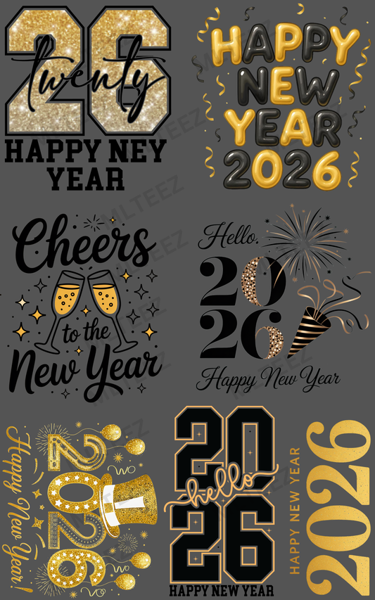 NEW YEAR 2026 (1) PREMADE GANGSHEET - 22X36 DTF TRANSFERS - DIRECT TO FILM