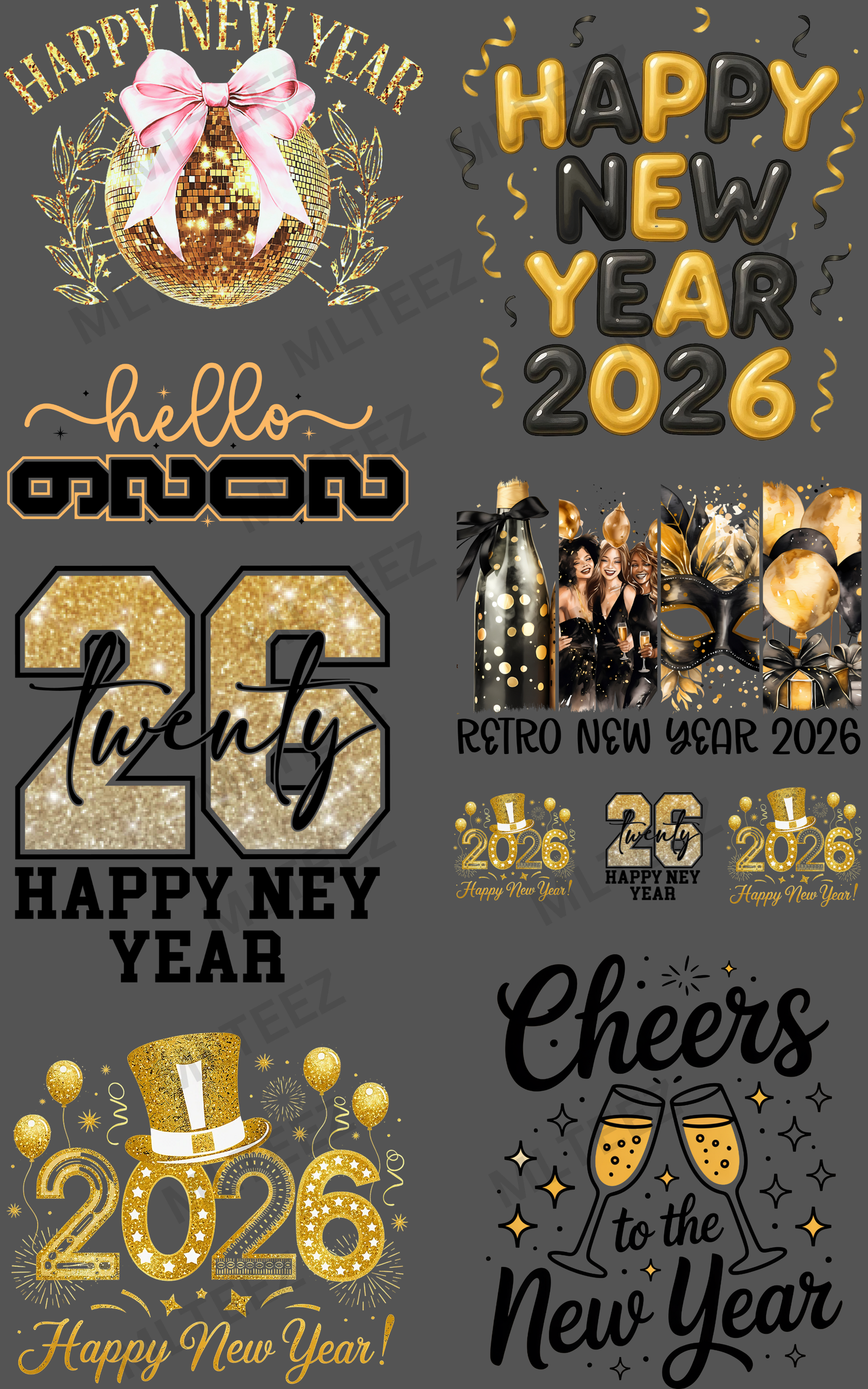 NEW YEAR 2026 (12) PREMADE GANGSHEET - 22X36 DTF TRANSFERS - DIRECT TO FILM