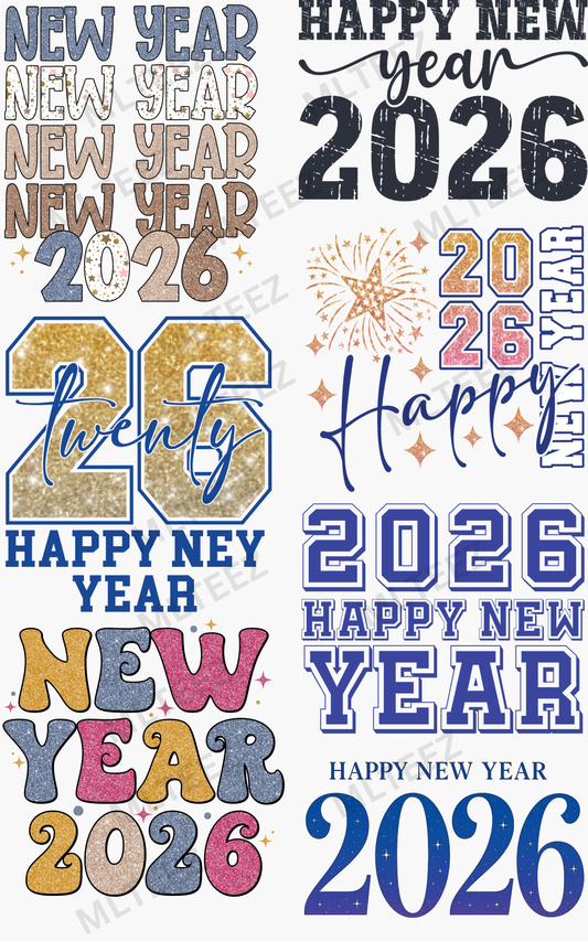 NEW YEAR 2026 (3) PREMADE GANGSHEET - 22X36 DTF TRANSFERS - DIRECT TO FILM