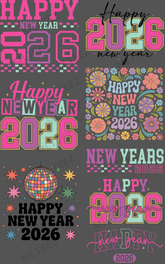 NEW YEAR 2026 (5) PREMADE GANGSHEET - 22X36 DTF TRANSFERS - DIRECT TO FILM
