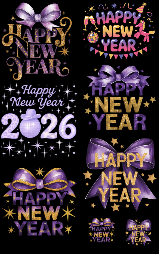 NEW YEAR 2026 (7) PREMADE GANGSHEET - 22X36 DTF TRANSFERS - DIRECT TO FILM
