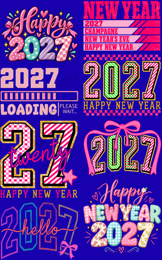 NEW YEAR 2027 (1) PREMADE GANGSHEET - 22X36 DTF TRANSFERS - DIRECT TO FILM