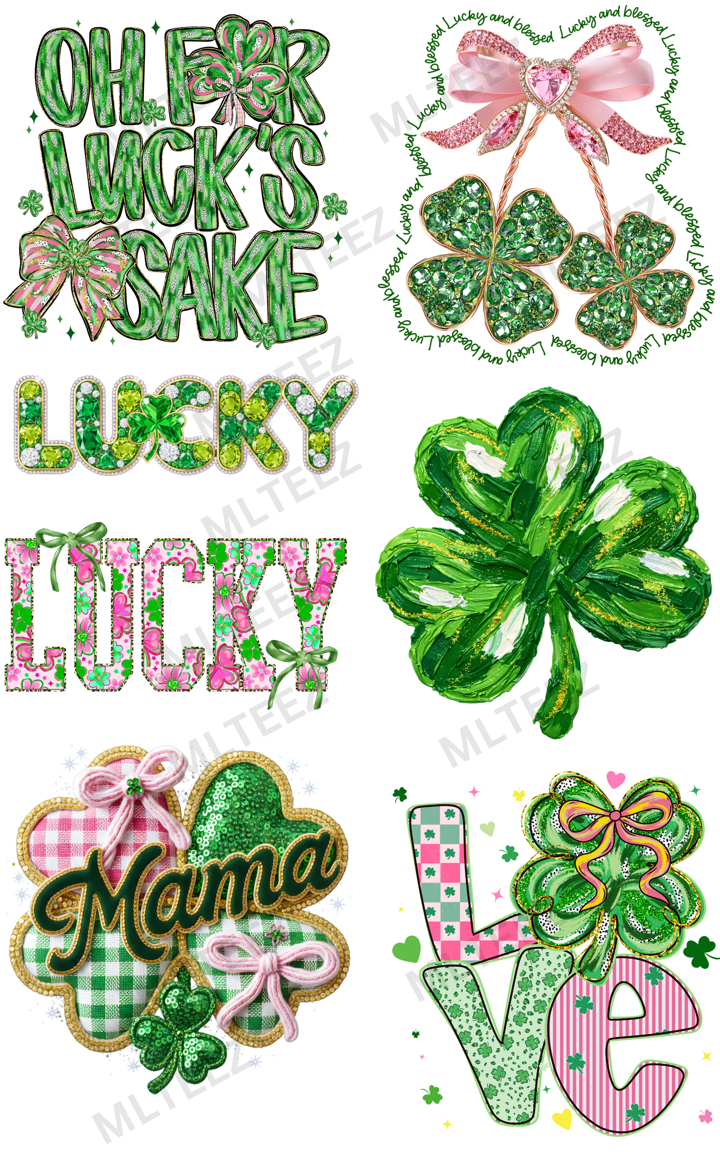 OH FOR LUCK'S SAKE (1) PREMADE GANGSHEET - 22X36 DTF TRANSFERS - DIRECT TO FILM