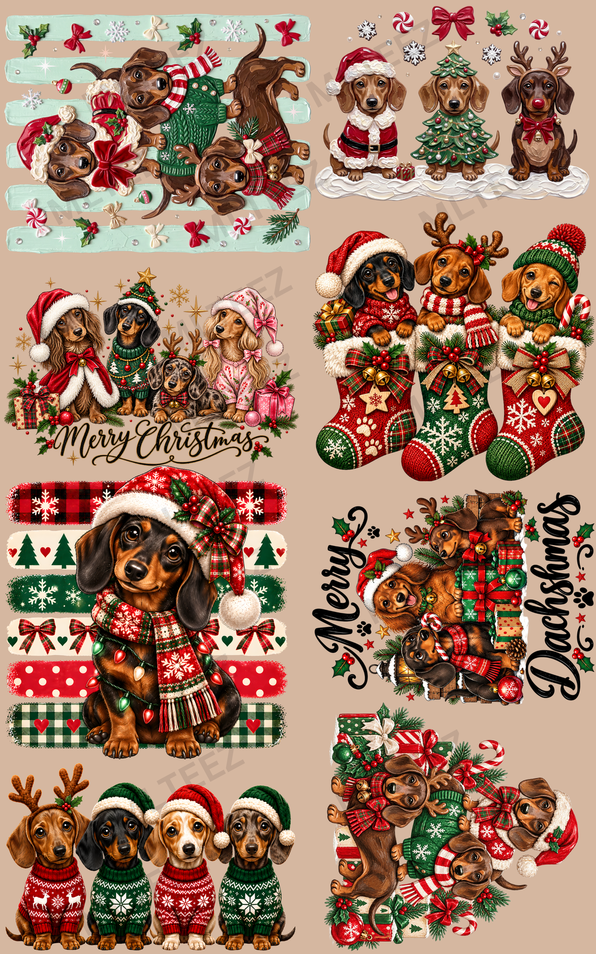 MERRY DACHSHMAS (1) PREMADE GANGSHEET - 22X36 DTF TRANSFERS - DIRECT TO FILM