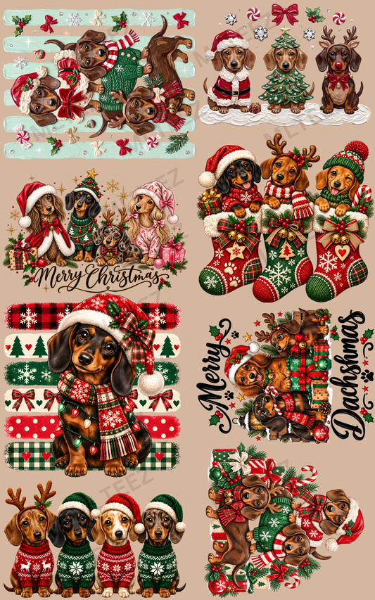 MERRY DACHSHMAS (1) PREMADE GANGSHEET - 22X36 DTF TRANSFERS - DIRECT TO FILM