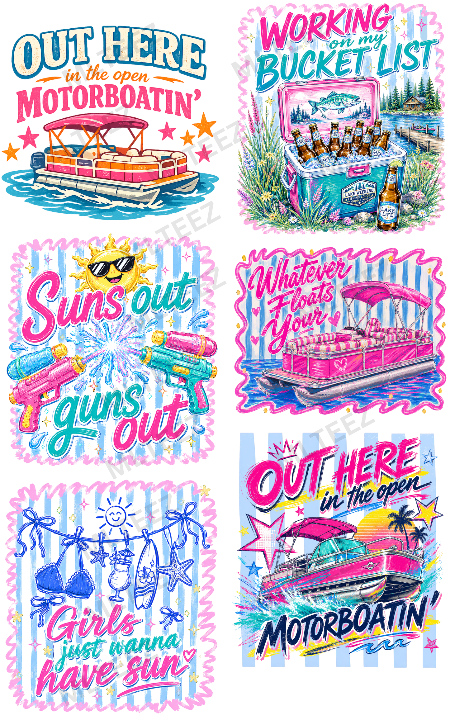 OUT HERE IN THE OPEN MOTORBOATIN' (1) PREMADE GANGSHEET - 22X36 DTF TRANSFERS - DIRECT TO FILM