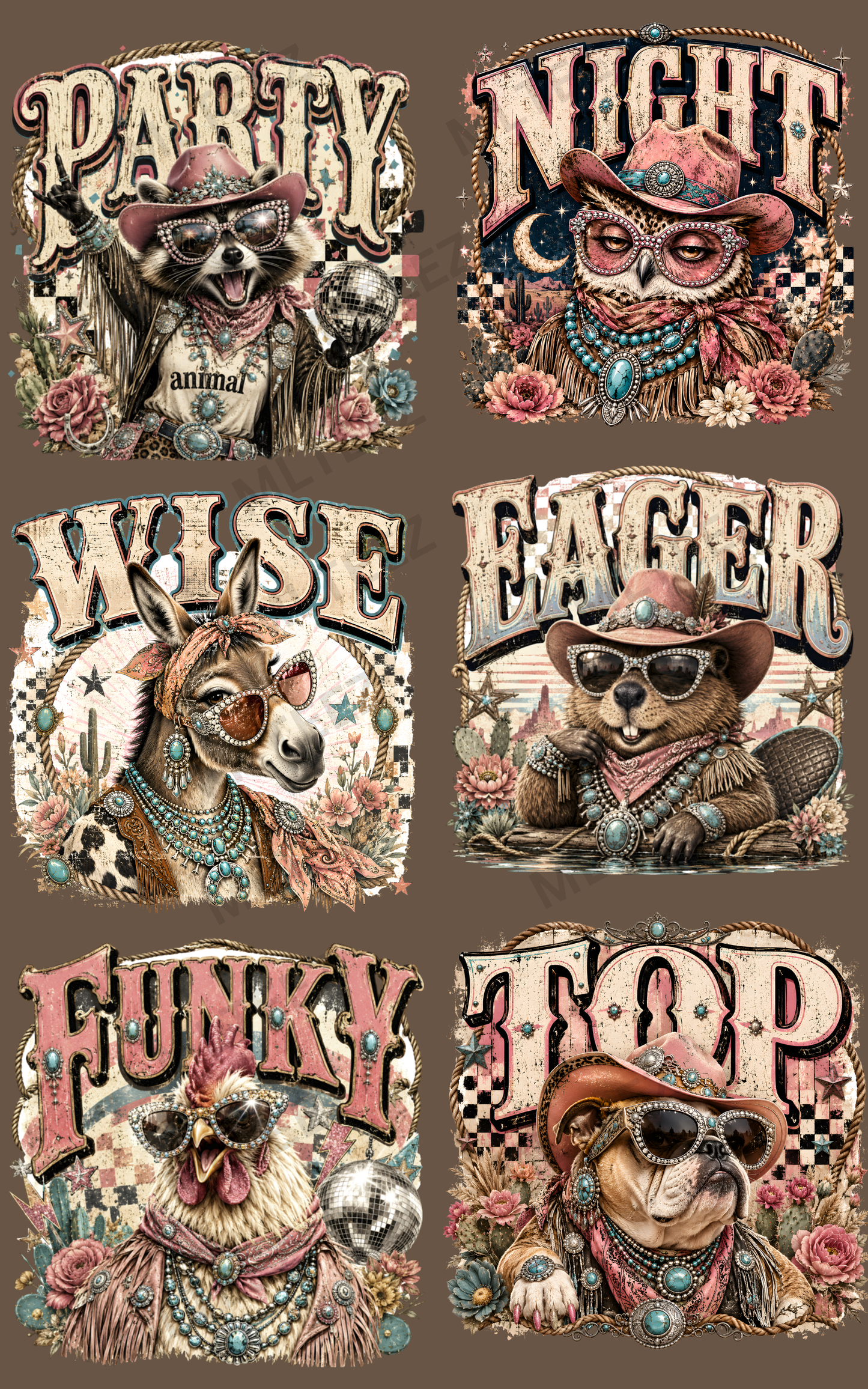 PARTY ANIMAL (1) PREMADE GANGSHEET - 22X36 DTF TRANSFERS - DIRECT TO FILM