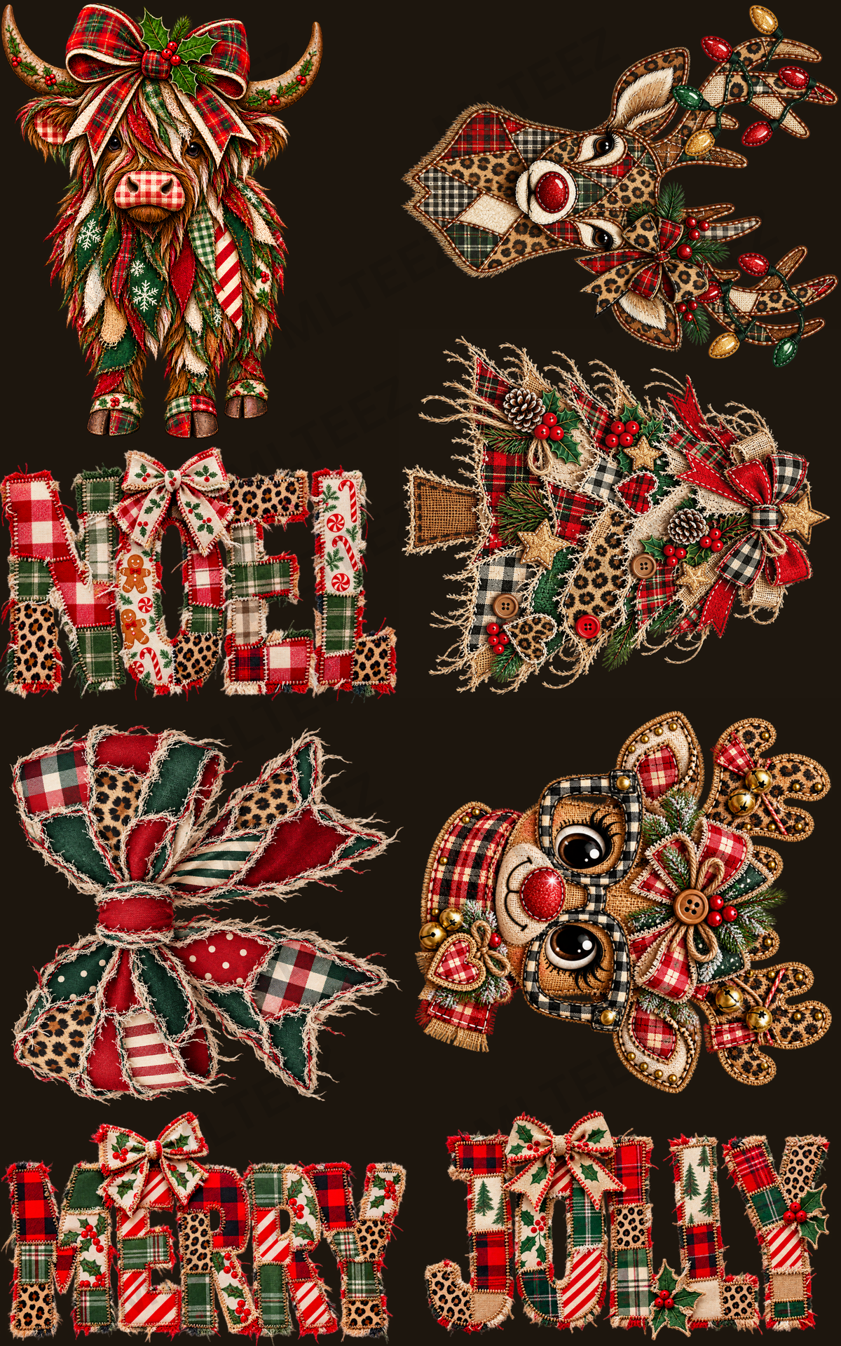 PATCHWORK CHRISTMAS (1) PREMADE GANGSHEET - 22X36 DTF TRANSFERS - DIRECT TO FILM