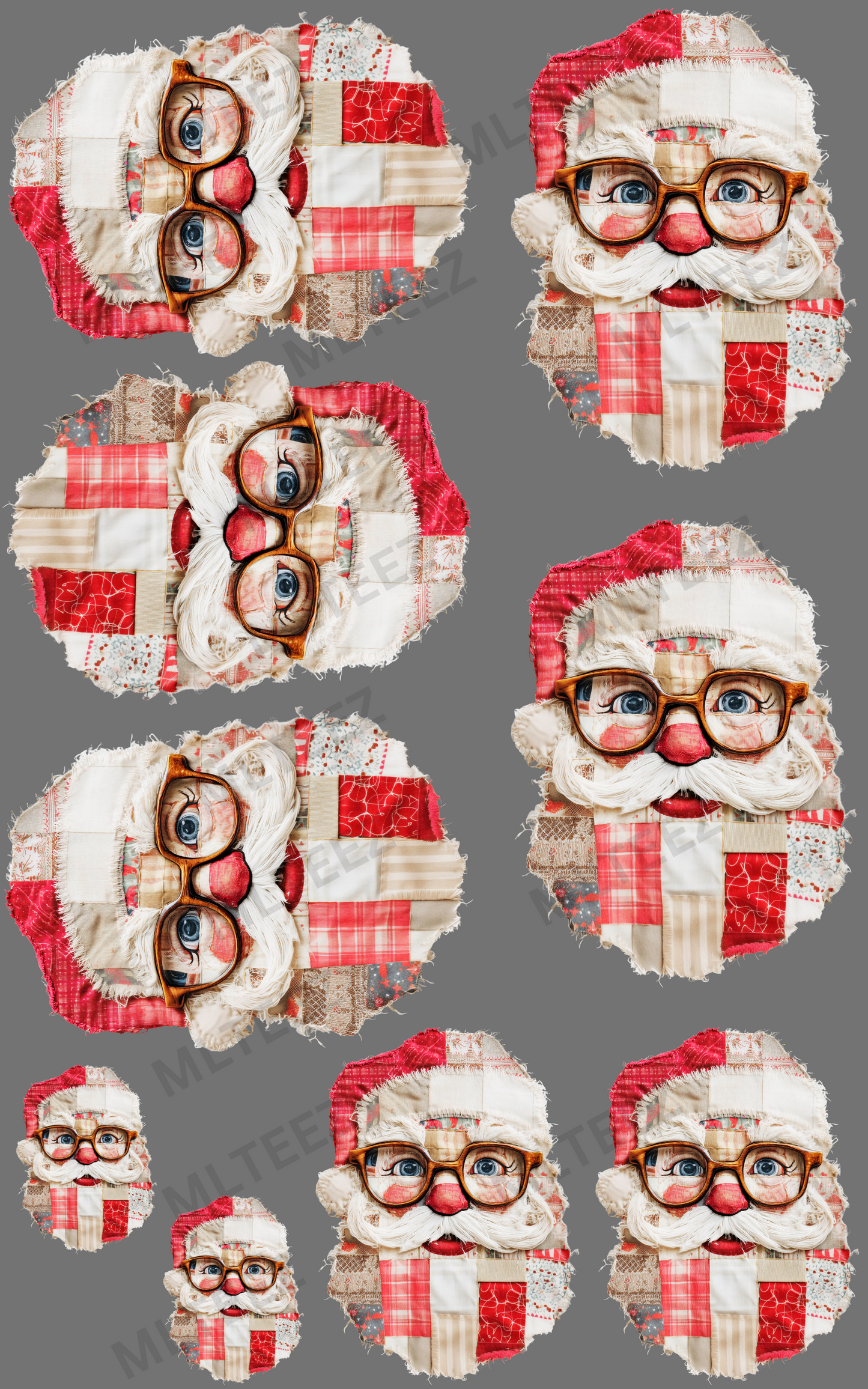 PATCH WORK SANTA (1) PREMADE GANGSHEET  - 22X36  DTF TRANSFERS - DIRECT TO FILM
