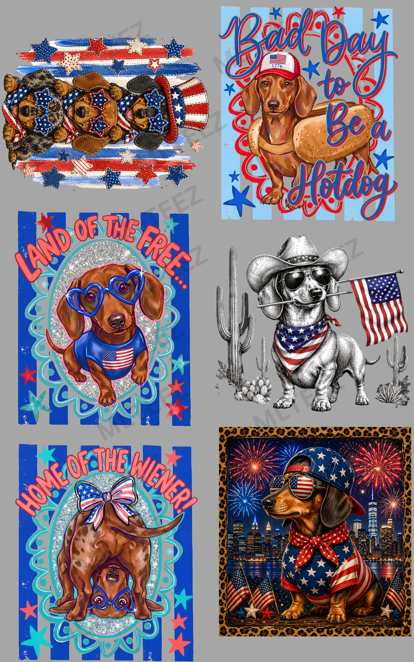 PATRIOTIC DACHSHUND (1) PREMADE GANGSHEET - 22X36 DTF TRANSFERS - DIRECT TO FILM