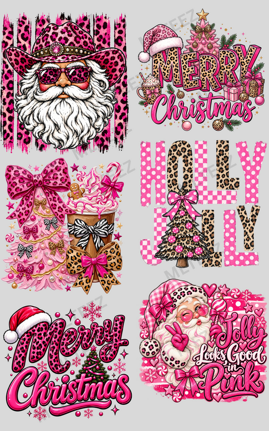PINK LEOPARD SANTA (1) PREMADE GANGSHEET - 22X36 DTF TRANSFERS - DIRECT TO FILM