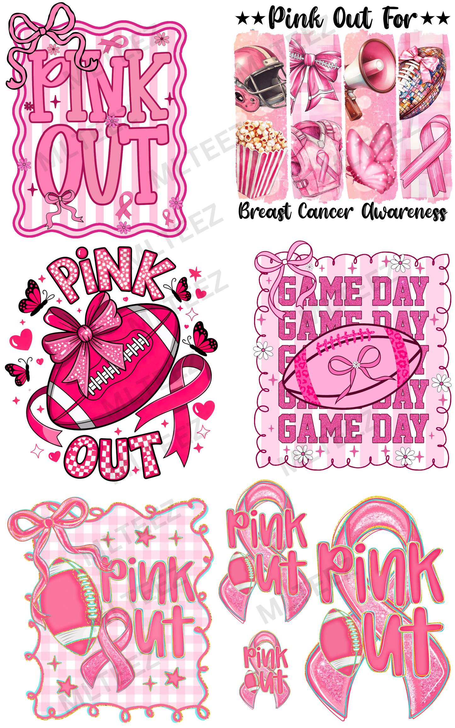 PINK OUT FOOTBALL (2) PREMADE GANGSHEET  - 22X36  DTF TRANSFERS - DIRECT TO FILM