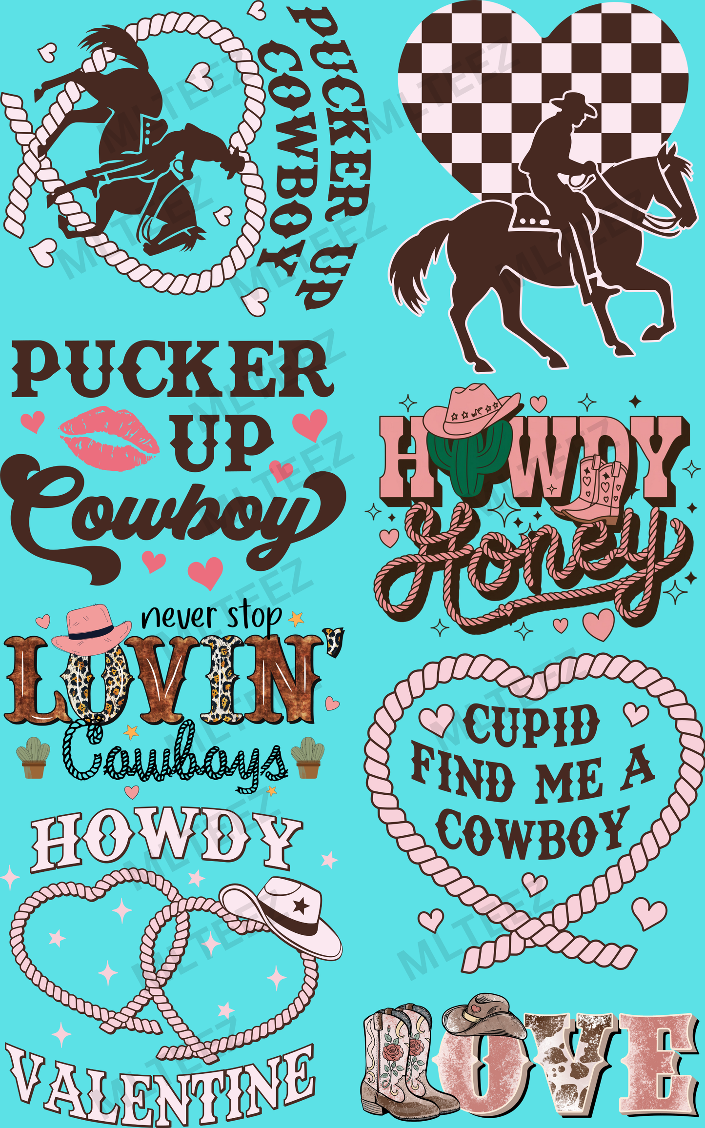 PUCKER UP COWBOY (1) PREMADE GANGSHEET - 22X36 DTF TRANSFERS - DIRECT TO FILM