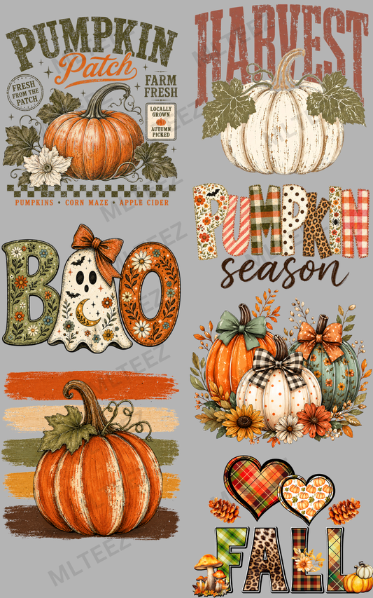 PUMPKIN PATCH (1) PREMADE GANGSHEET - 22X36 DTF TRANSFERS - DIRECT TO FILM