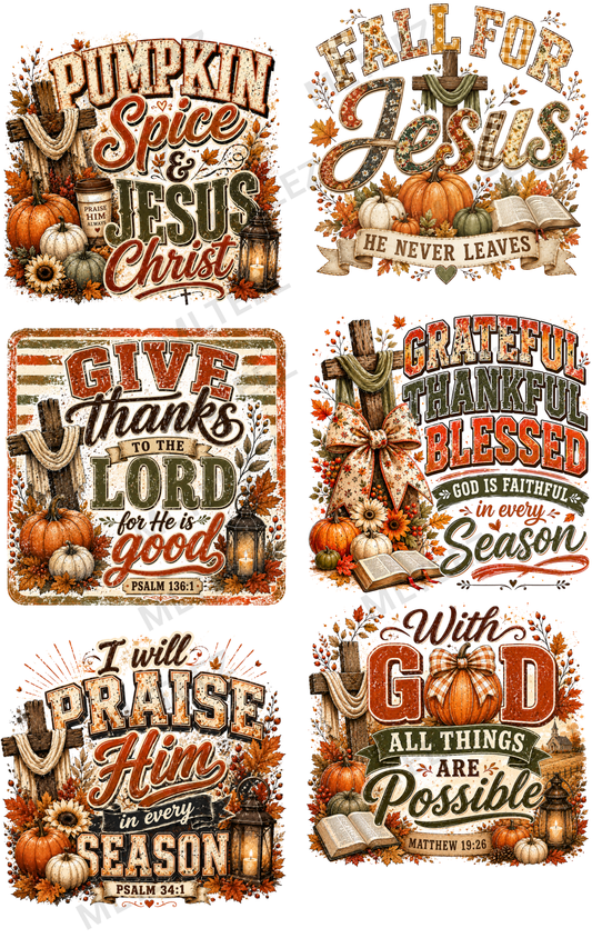 PUMPKIN SPICE & JESUS CHRIST (1) PREMADE GANGSHEET - 22X36 DTF TRANSFERS - DIRECT TO FILM