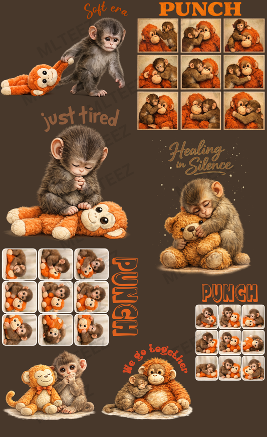 PUNCH THE MONKEY PREMADE GANGSHEET - 22X36 DTF TRANSFERS - DIRECT TO FILM