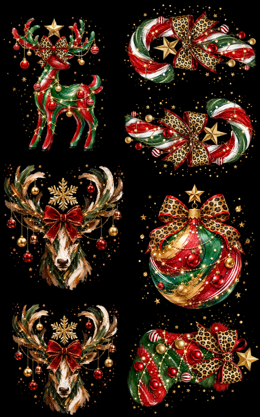 RED, WHITE, & GREEN GLITTER CHRISTMAS (1) PREMADE GANGSHEET - 22X36 DTF TRANSFERS - DIRECT TO FILM