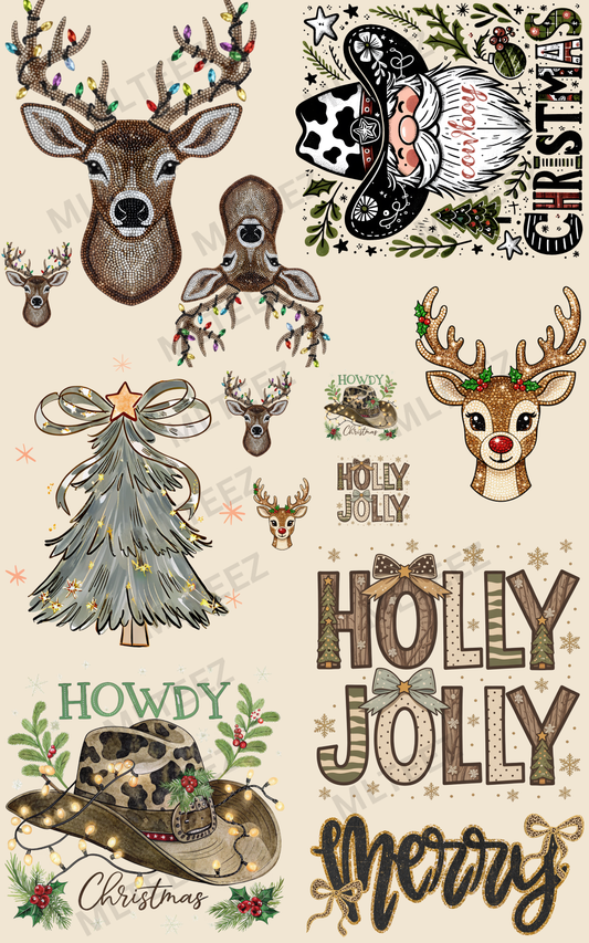 REINDEER (FAUX) CHRISTMAS (1) PREMADE GANGSHEET - 22X36 DTF TRANSFERS - DIRECT TO FILM