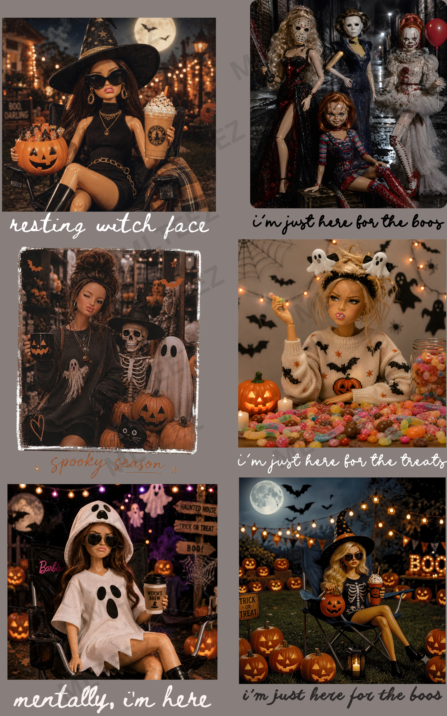 RESTING WITCH FACE (1) PREMADE GANGSHEET - 22X36 DTF TRANSFERS - DIRECT TO FILM