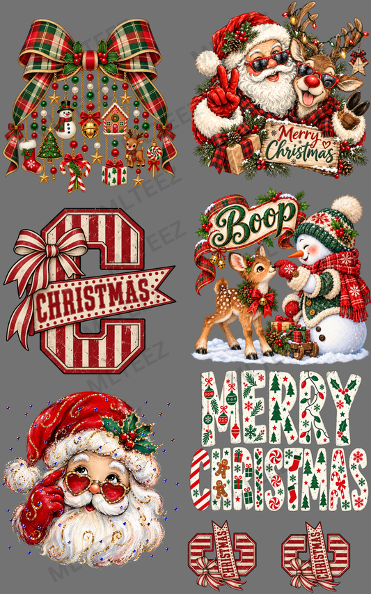 RETRO CHRISTMAS (1) PREMADE GANGSHEET - 22X36 DTF TRANSFERS - DIRECT TO FILM