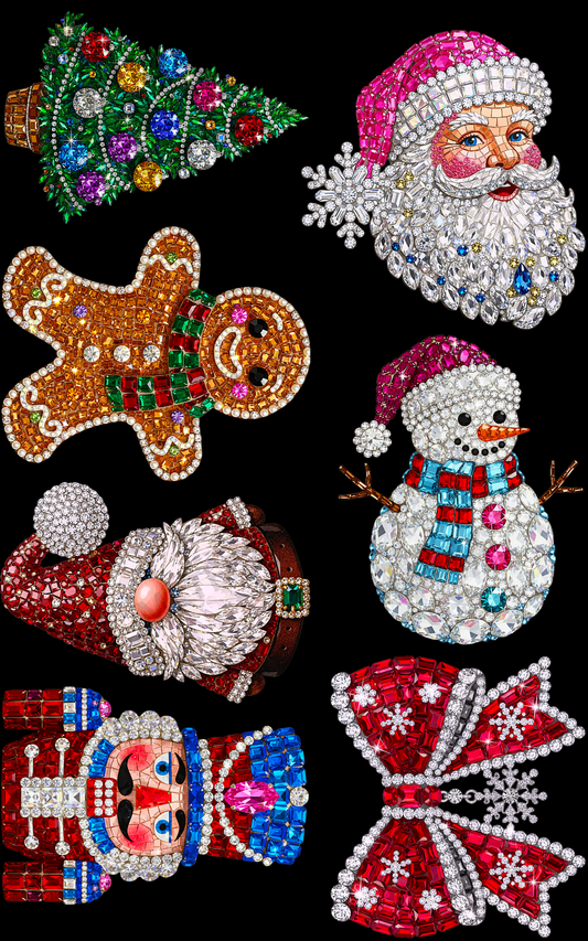 RHINESTONE CHRISTMAS (1) PREMADE GANGSHEET - 22X36 DTF TRANSFERS - DIRECT TO FILM