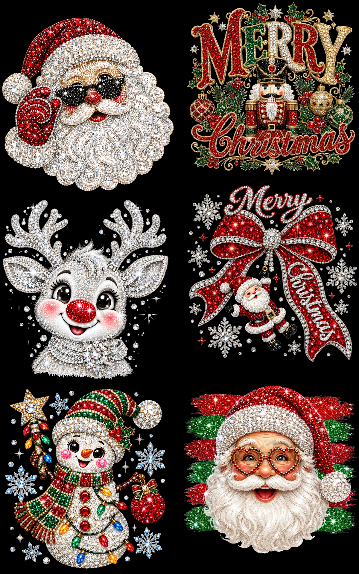RHINESTONE CHRISTMAS (2) PREMADE GANGSHEET - 22X36 DTF TRANSFERS - DIRECT TO FILM
