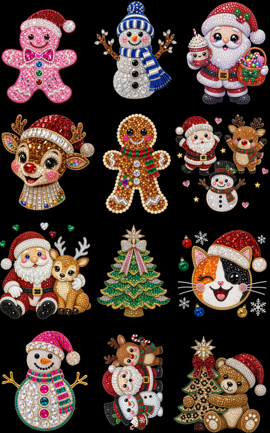 RHINESTONE YOUTH CHRISTMAS (1) PREMADE GANGSHEET - 22X36 DTF TRANSFERS - DIRECT TO FILM