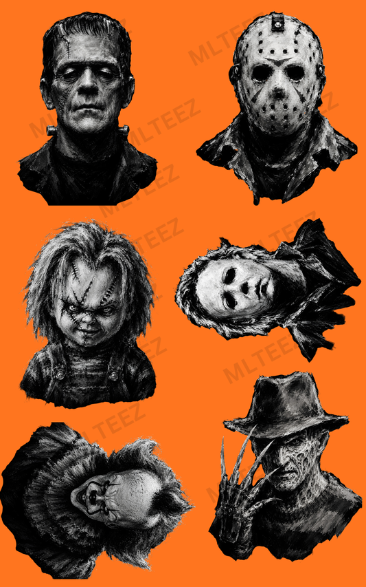 SCARY FRIENDS (1) PREMADE GANGSHEET - 22X36 DTF TRANSFERS - DIRECT TO FILM