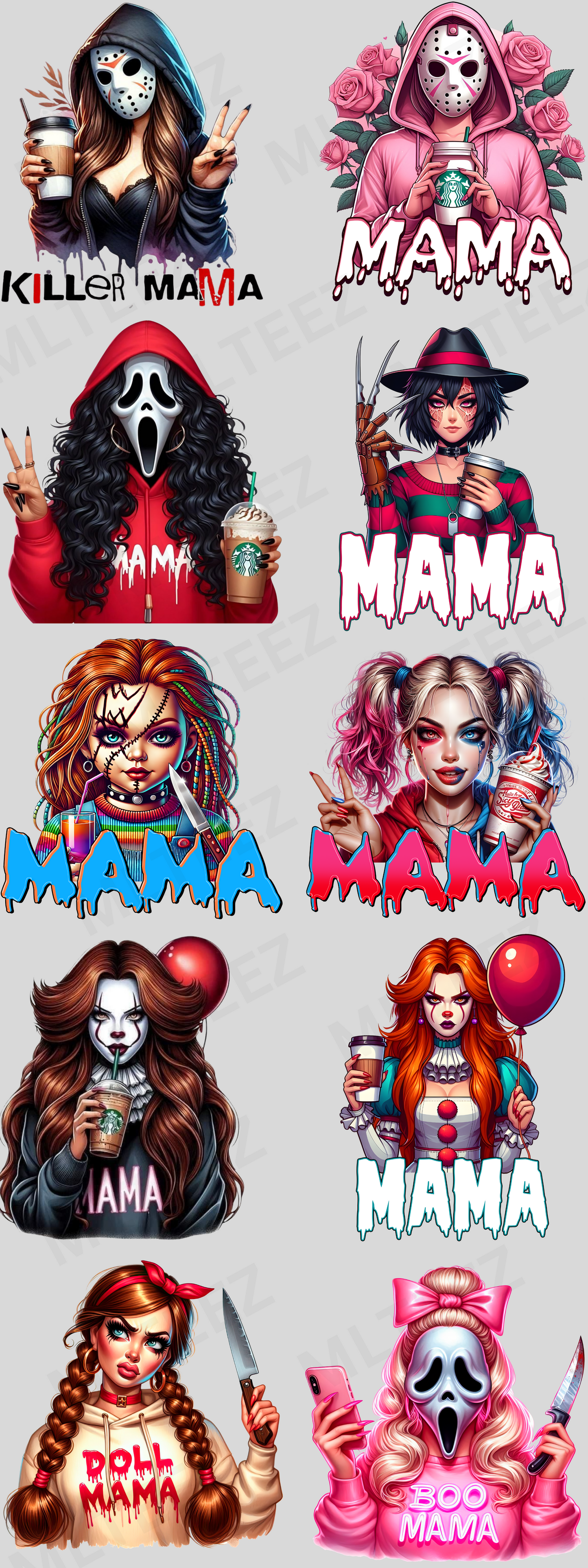 SCARY MAMA (3) (60IN) PREMADE GANGSHEET  - 22X60  DTF TRANSFERS - DIRECT TO FILM