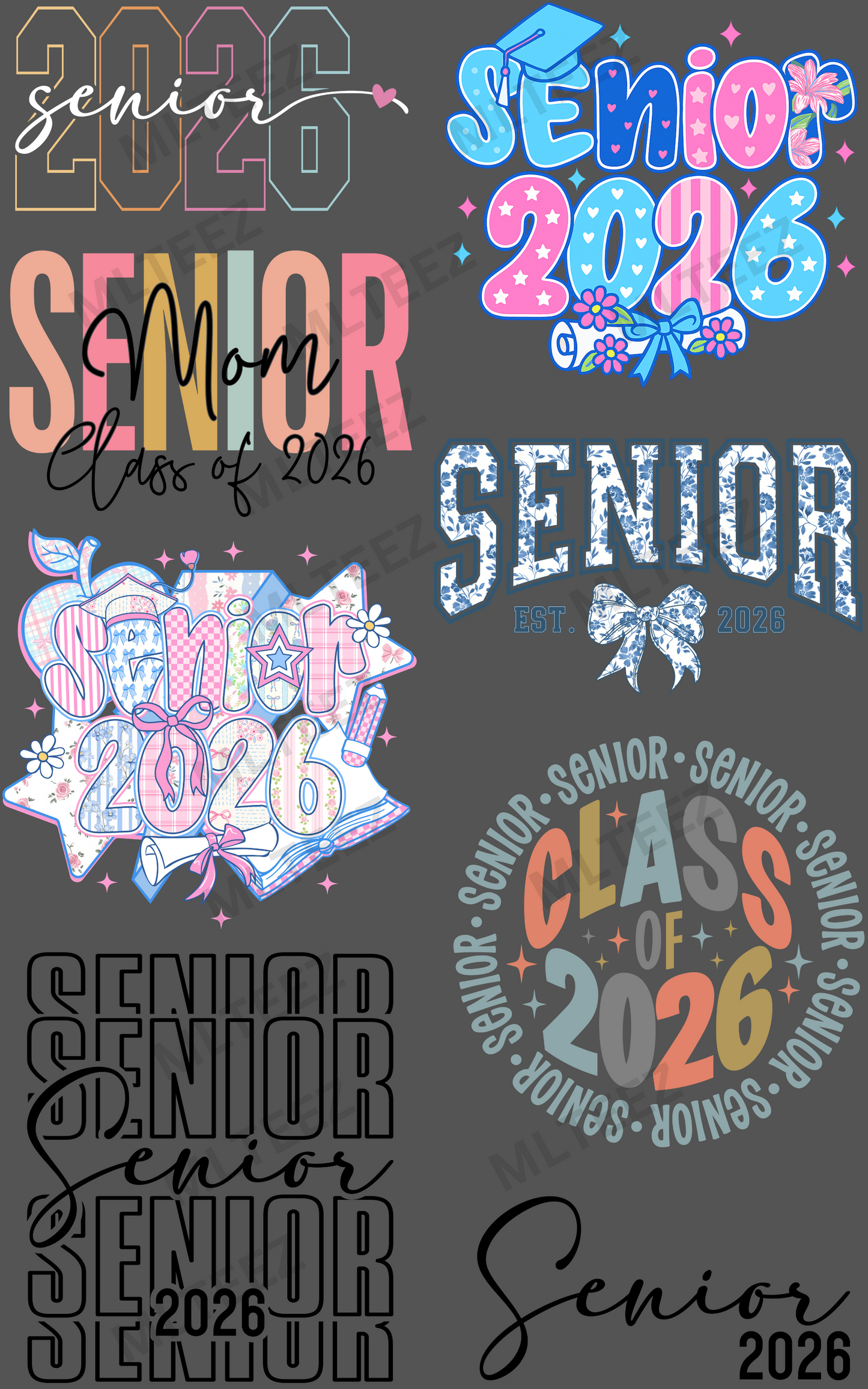 SENIOR 2026 (2) PREMADE GANGSHEET  - 22X36  DTF TRANSFERS - DIRECT TO FILM