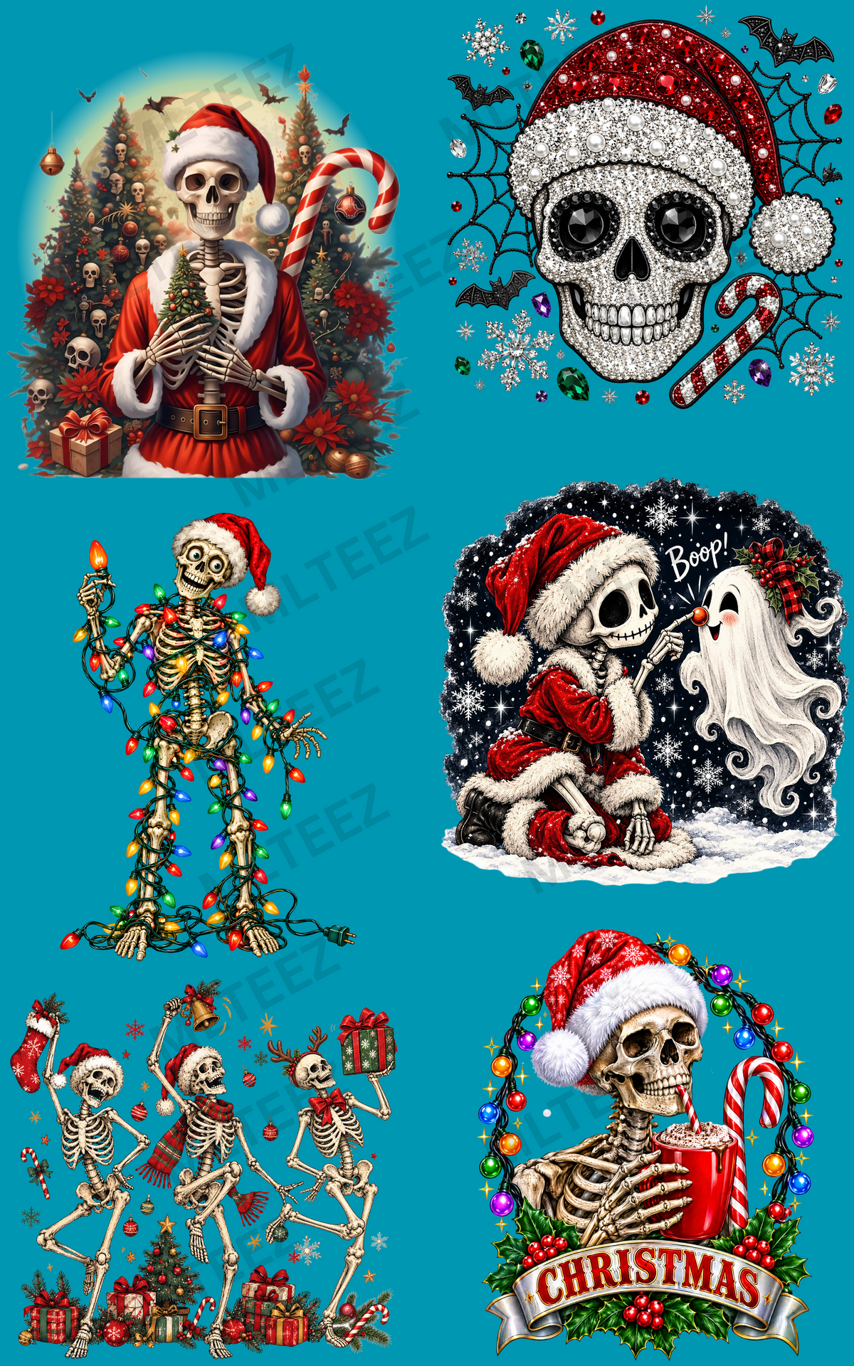 SKELLY CHRISTMAS (1) PREMADE GANGSHEET - 22X36 DTF TRANSFERS - DIRECT TO FILM