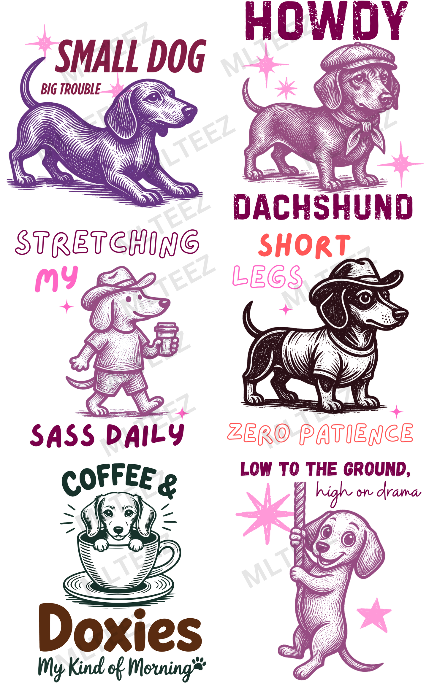 SMALL DOG BIG TROUBLE (1) PREMADE GANGSHEET - 22X36 DTF TRANSFERS - DIRECT TO FILM