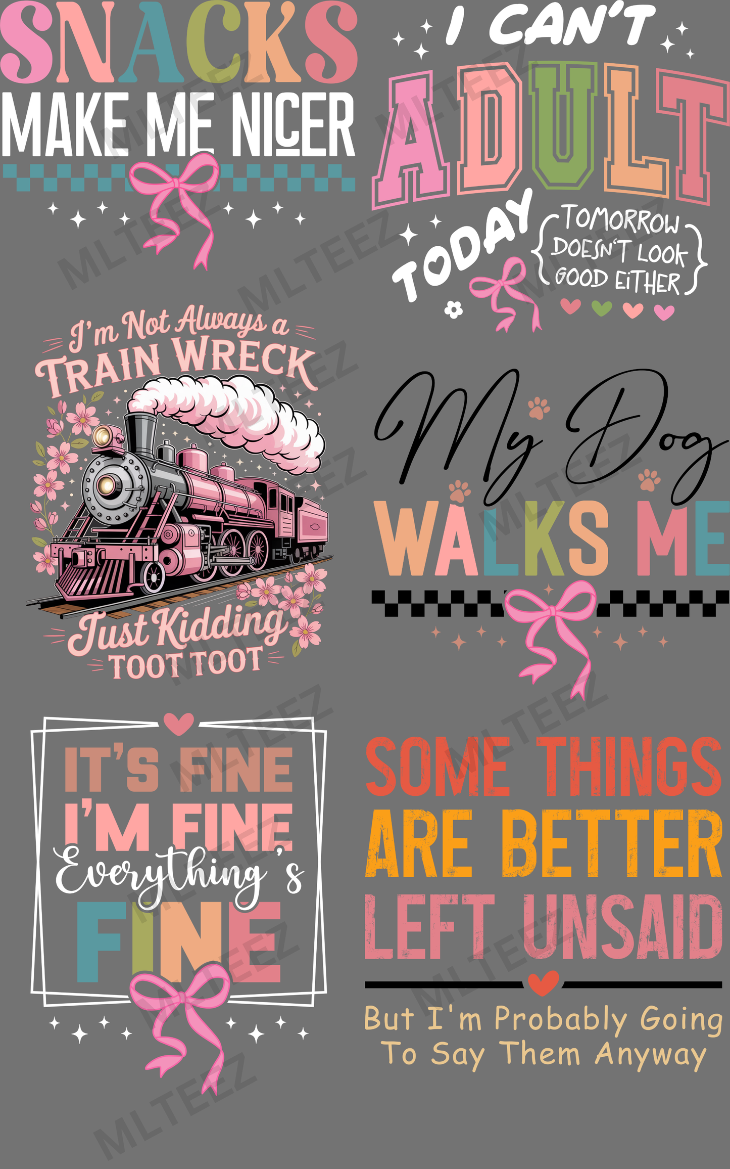 SNACKS MAKE ME NICER (1) PREMADE GANGSHEET - 22X36 DTF TRANSFERS - DIRECT TO FILM